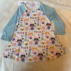 Colorful Patterned Dress with Striped Sleeves